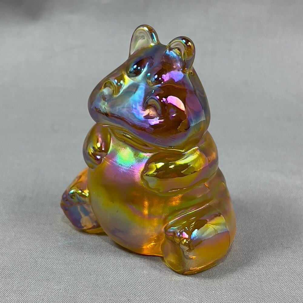 Fenton Art Glass Hippo Figurine 5063 Autumn Gold Iridescent Amber 100 Years